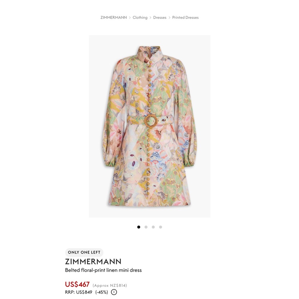 NWOT Zimmermann Belted Floral Print Linen Mini Dress Pastel Sz 3 - Picture 16 of 16